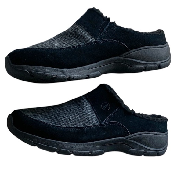 LANDS’ END Sherpa Lined Suede All Weather Black Mule Size 10 Durable Gothic Goth - Picture 2 of 12